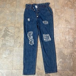 High Waisted Ripped Denim Jeans